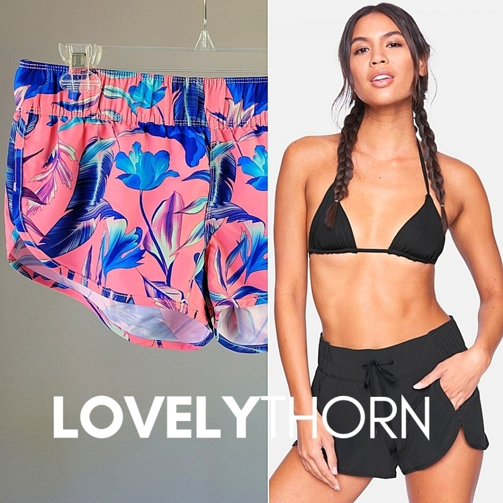 HURLEY // phantom pink & blue floral print beachrider shorts